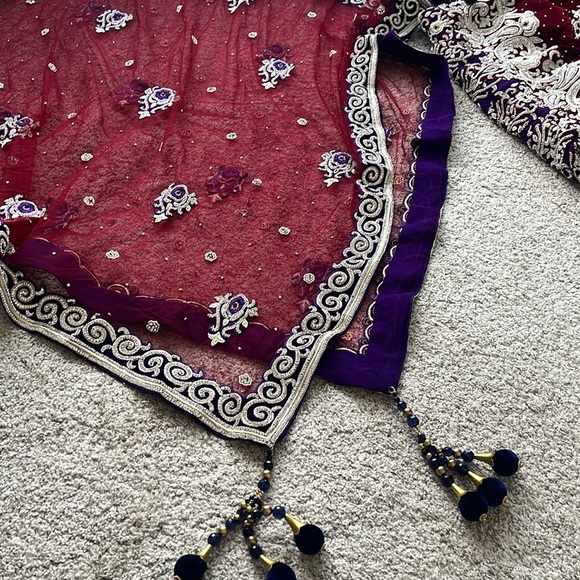 Purple & Red Indian/Pakistani Wedding dress with Swarovski Stone Work and train. - Picture 8 of 16